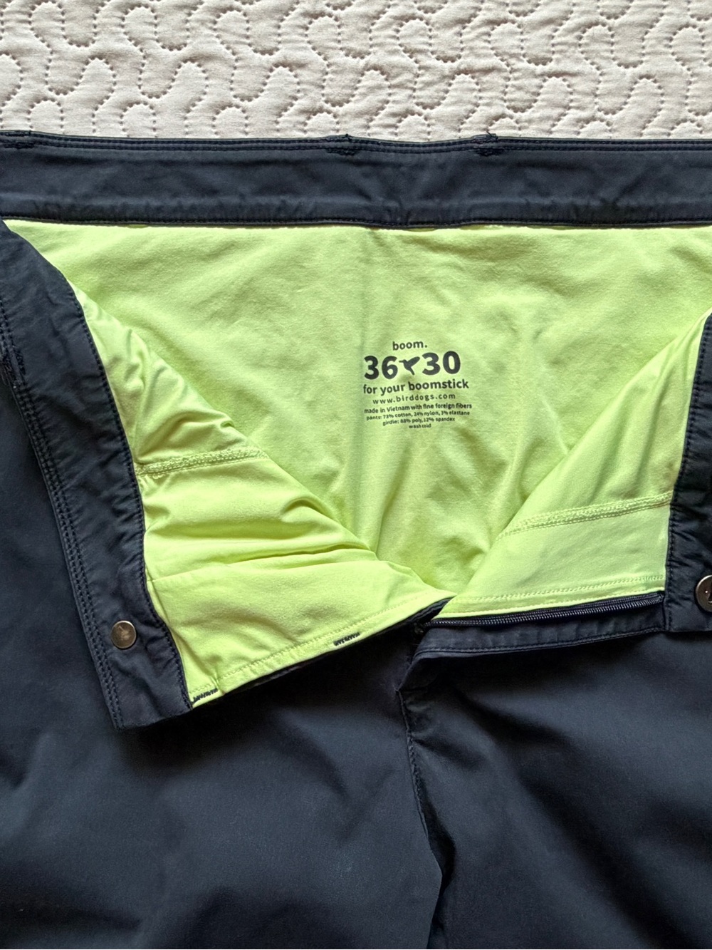 Bird Dogs Boom For Your Boomstick Chino Pants 36x30 Navy Blue Lined Performance - Picture 8 of 11